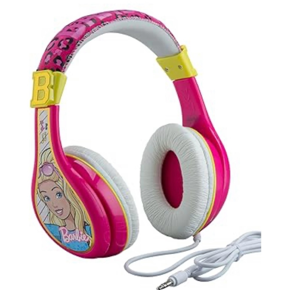 New BARBIE KIDS Wired Stereo Headphones Cushioned Earphones Adjustable Pink
